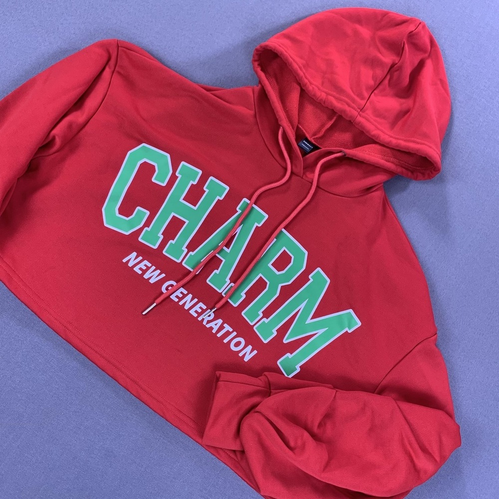 Shein SXY Hoodie Womens 1XL Red Charm New Generation Cropped Graphic Pullover